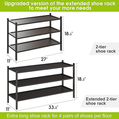 BMOSU 3-Tier Bamboo Extended Shoe Rack Premium Stackable Shoe Shelf Storage Organizer for Hallway Closet Living Room Entryway Organizer(Black)