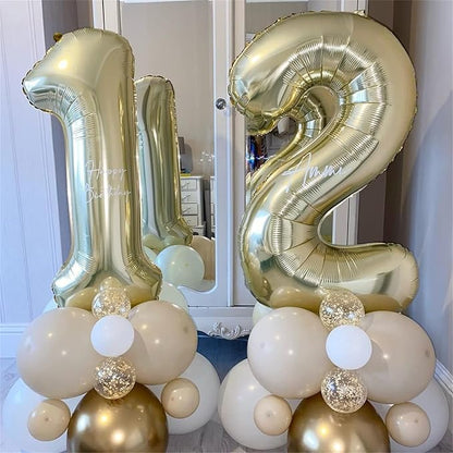 Champagne Gold Foil Balloon Number 4, 40'' Giant Self Inflating Number Balloons Set 0-9, Large Light Gold Number 4 Helium Balloon for Girls Boys 4th Birthday Anniversary Party Decorations Supplies