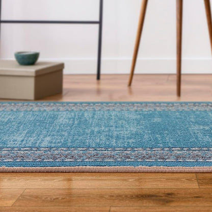Antep Rugs Alfombras Bordered Modern 2x7 Non-Slip (Non-Skid) Low Pile Rubber Backing Indoor Area Runner Rug (Turquoise Blue, 2' x 7')