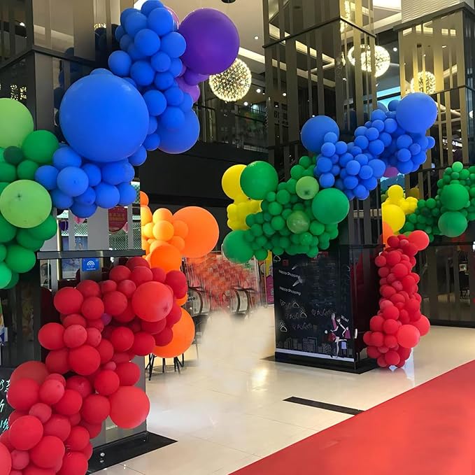 164pcs Rainbow Balloons - Arch Kit with 7 Assorted Colorful Sizes for Birthday Party, Baby Shower, Anniversary & Festival Decoration