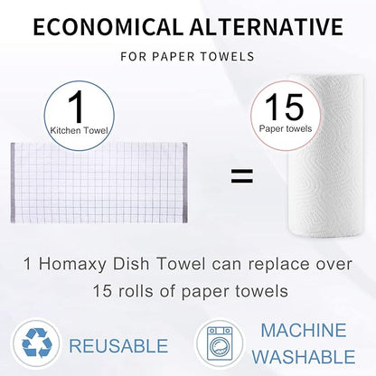 Homaxy 100% Cotton Terry Kitchen Towels(White, 13 x 28 inches), Checkered Designed, Soft and Super Absorbent Dish Towels, 6 Pack