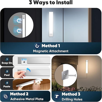 Motion Sensor Under Cabinet Lights, 2500mAh 12inch Battery Operated Wireless Under Counter Lights Indoor, Magnetic 108-LED Dimmable Closet Lights for Kitchen with 3 Color Temperature, 3 Packs