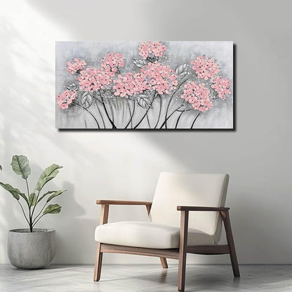 SOUGUAN Flower Wall Decor/Living Room Decorations/Pink Modern Artwork/Hand Painted Botanical Paintings for Bedroom Kitchen Home Office 20"x 40"