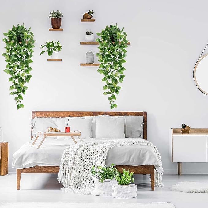 BLEUM CADE Fake Hanging Plants, 4pcs Artificial Hanging Plant, Faux Pothos Vines Hanging Plant Greenery for Wall Home Living Room Indoor Outdoor Decor (No Baskets)