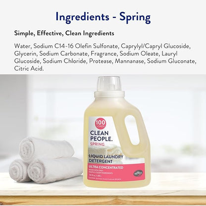 The Clean People Liquid Laundry Detergent - Recyclable Packaging, Stain Fighting - Ultra Concentrated, Laundry Soap - Spring Scent, 50 fl oz