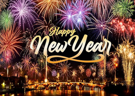 CYLYH 8X6FT Happy New Year Backdrop New Year's Eve Night City Fireworks Show Backdrop 2026 New Year Party Banner Party Decorations