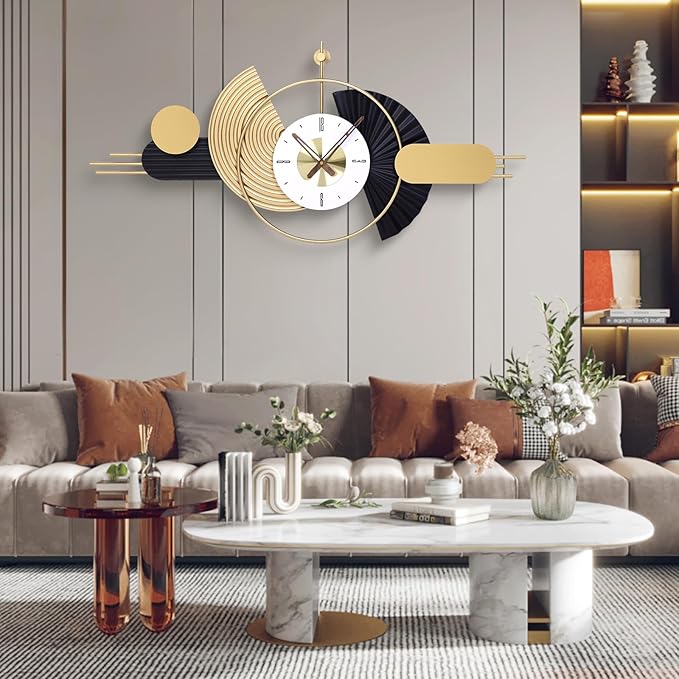 39x18 Inch Modern Decorative Wall Clock Battery Operated, Unique Silent Non-Ticking Large Clocks for Living Room, Kitchen, Bedroom, Office – Abstract Design Timepiece