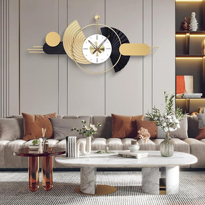 39x18 Inch Modern Decorative Wall Clock Battery Operated, Unique Silent Non-Ticking Large Clocks for Living Room, Kitchen, Bedroom, Office – Abstract Design Timepiece