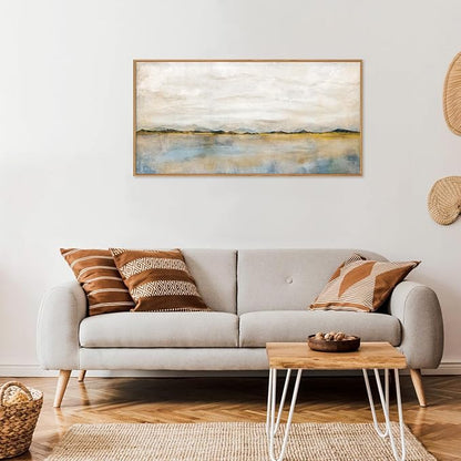 HLNIUC Large Abstract Horizontal Wall Art,Neutral Distant Mountain Wall Decor 20x40, Watercolor Beige Dusty Nature Landscape Painting, Modern Pastel Scenery Art Prints for Living Room, Bedroom, Office