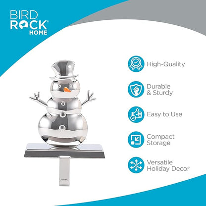 BIRDROCK HOME Snowman Stocking Holder for Mantel - Christmas Mantle Decorations - Holiday Fireplace - Decorative Metal Hanger for Stockings - Home Décor Holder Stand