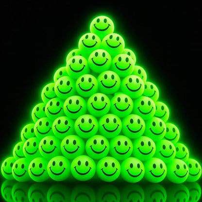 ArtCreativity 36 PCS Glow in The Dark Smile Face Green Bouncy Balls - Bulk Pack of 36, 1 Inch High Bounce Balls for Kids, Christmas Party Favors, Goodie Bag Stuffers for Boys and Girls