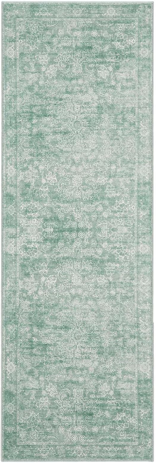 jinchan Runner Rug 2x5 Green Kitchen Rugs Hallway Runner - Machine Washable Vintage Floral Non-Slip,Low Pile Soft Ultra-Thin Distressed Carpet for Entryway Farmhouse Bedroom Laundry Room (2’x5’,Green)