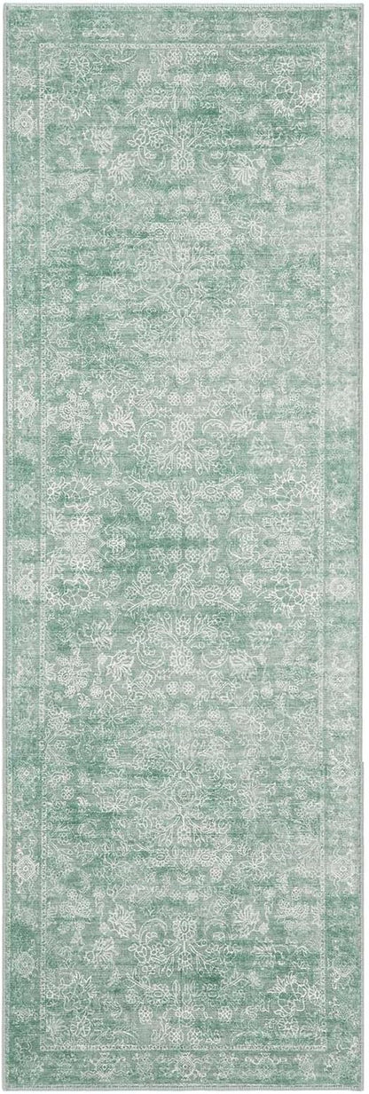 jinchan Runner Rug 2x5 Green Kitchen Rugs Hallway Runner - Machine Washable Vintage Floral Non-Slip,Low Pile Soft Ultra-Thin Distressed Carpet for Entryway Farmhouse Bedroom Laundry Room (2’x5’,Green)