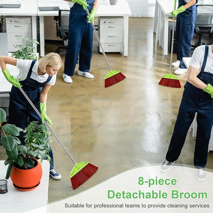Lasnten 8 Pack Indoor Broom for Floor Cleaning Commercial Set with 49" Stainless Steel Detachable Handle Indoor and Outdoor Floor Brooms for Home, Garage, Kitchen, Office, Patio(Green,49x13.6 Inches)