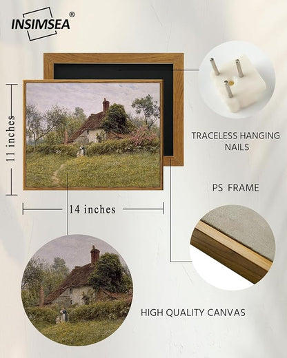 InSimSea Framed Canvas Wall Art Vintage Decor, Landscape Wall Art Prints, Old Cottages Countryside Landscape Art, Rustic Farmhouse Decor for Bedroom Living Room, 11"x14"