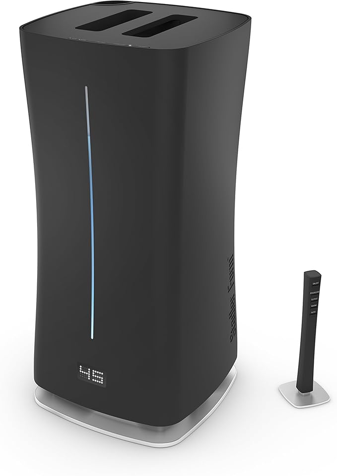 Stadler Form humidifier Eva, ultrasonic nebuliser with Wi-Fi, for rooms up to 80 m², with hygrostat, auto mode and night mode, suitable for scented oil, black