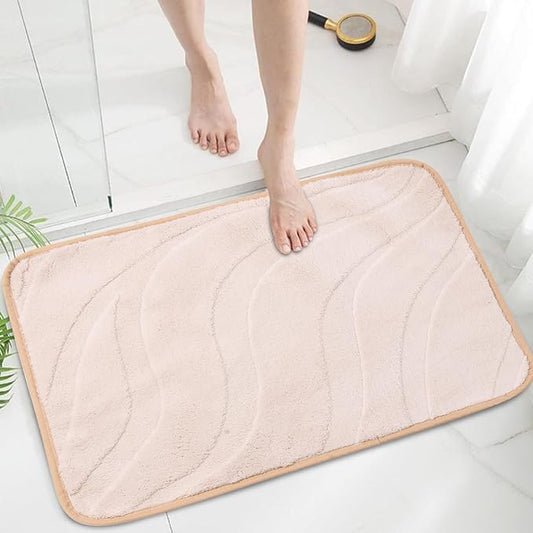 Bath Mats 24x17 Non-Slip Absorbent Bathroom Rug, Quick Dry Machine Washable Shower Tub Mat with Rubber Backing, Soft Floor Carpet for Bathroom Decor Wave White