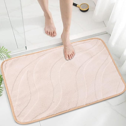 Bath Mats 30x20 Non-Slip Absorbent Bathroom Rug, Quick Dry Machine Washable Shower Tub Mat with Rubber Backing, Soft Floor Carpet for Bathroom Decor Wave White