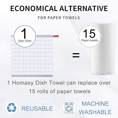 Homaxy 100% Cotton Terry Kitchen Dish Cloths, Ultra Soft and Absorbent Dish Towels for Kitchen, Suitable for Drying and Washing Dishes, 12 Pack, 12 x 12 Inches, White
