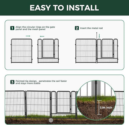 FXW Garden Fence Outdoor for The Yard – 50in(H) x 83.5ft(L) Heavy Duty Metal Animal Barrier for Dog and Rabbit, Decorative Dog Fence, 32 Panels, Black