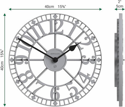 NEWGATE® Warehouse Wall Clock | Skeleton Clock | 16 inch | Clockwork Gray with Black Hands | Contemporary Vintage Style for Kitchen, Living Room or Office
