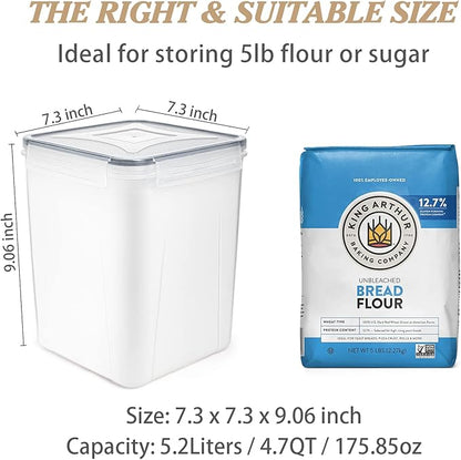 Wildone Large Food Storage Containers 5.2L /175oz, 4 Piece BPA Free Plastic Airtight Food Storage Containers for Flour, Sugar, Baking Supplies, Kitchen & Pantry Containers with 20 Labels - Gray