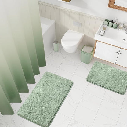 Sage Green Bathroom Set - 24PC Bathroom Sets with Shower Curtain and Rugs, Sage Green Bathroom Accessories Set with Press-on Lid Bathroom Trash Can, Soap Dispenser