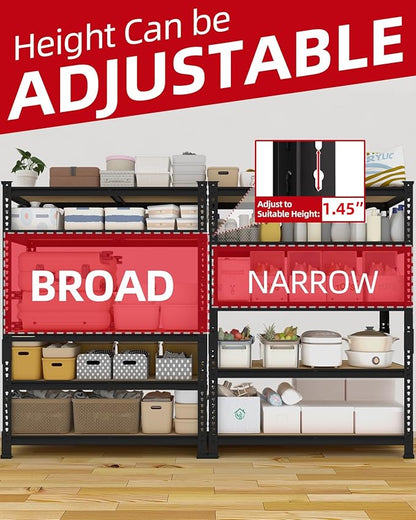 PrimeZone 36" x 16" x 72" Heavy Duty Storage Shelves - 5 Tier Adjustable Garage Storage Shelving, Metal Storage Utility Rack Shelf Unit for Warehouse Pantry Closet Kitchen, Black, 4 Pack