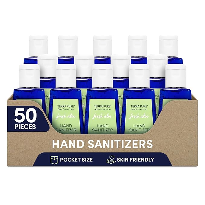 Terra Pure Hotel Hand Sanitizer Gel | Mini Hand Sanitizer Bulk | Alcohol-Free with Organic Aloe Vera | 1oz Bottles