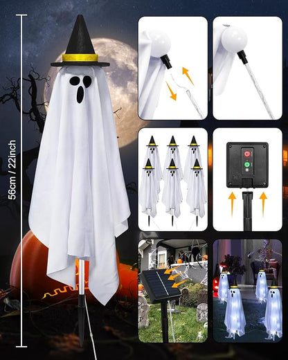 Halloween Decorations Solar Ghost Lights Outdoor, 6-Packs Solar Garden Spooky Decorations Lights, Light up Floating Scary Ghosts Decorations, Lights Yard, Pathway,Haunted House Party Decor