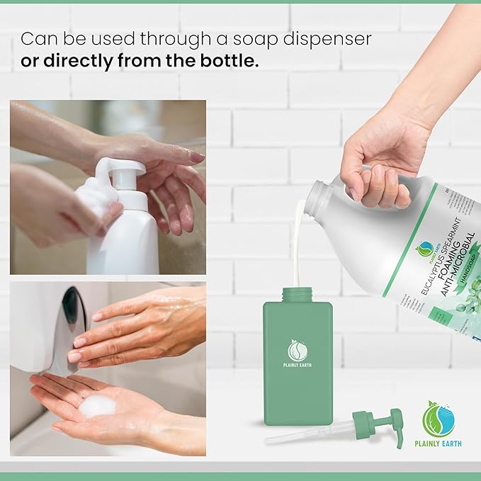 AntiMicrobial Hand Soap 64 oz - Eucalyptus Spearmint Gentle Foaming Liquid Hand Soap Refill Antibacterial - Moisturizing, Long Lasting Freshness & Safe for Skin