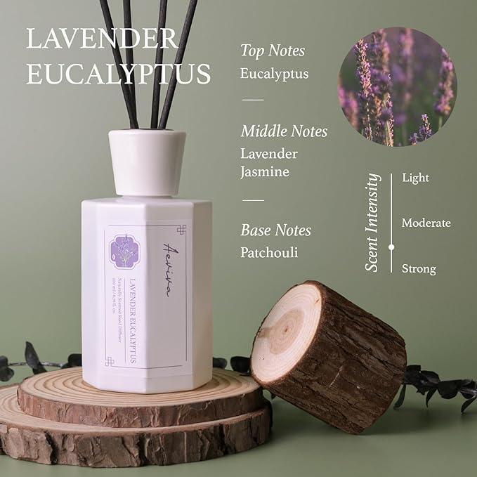 Reed Diffuser Set, 6.7 oz Lavender Eucalyptus Scented Reed Diffusers for Home with Sticks, Home Fragrance Oil Scent Diffuser for Bathroom, Decor & Gift