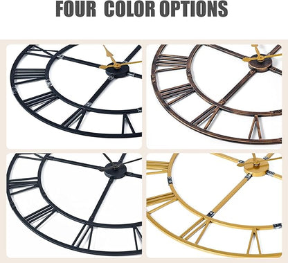 Large Wall Clock for Living Room Decor – 32 Inch Silent Non-Ticking Modern Farmhouse Wall Clock, Oversized Decorative Metal Roman Numeral Clock, Black