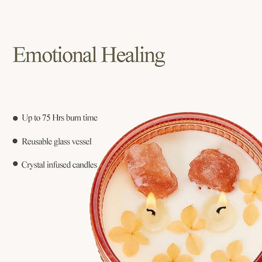 Chloefu LAN Orange & Bergamot Candle for Home Scented, Crystal Candles with Healing Stones, Gift for Women Men, Emotional Support, Encouragement and Affirmation, Highly Scented & Long Lasting, 14 oz