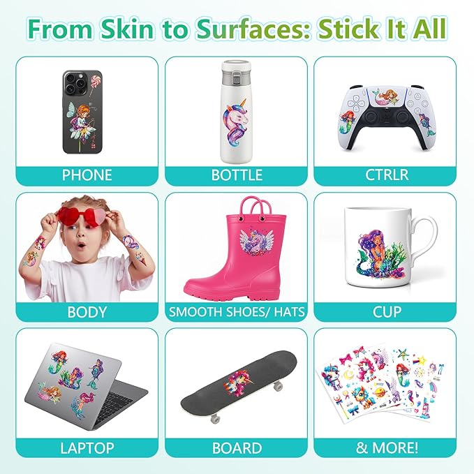 150+ Kids Glitter Temporary Tattoos for Girls – Individually Wrapped Party Favors, Waterproof Tattoo Stickers – Mermaid, Unicorn, Fairy, Butterfly Birthday Pinata Stuffers