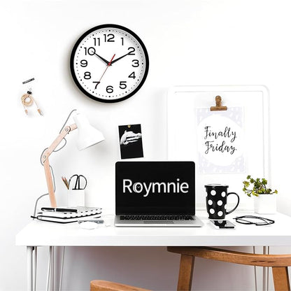 Wall Clock 12 Inch Silent Non-Ticking Modern Clock Battery Operated Classic Simple Minimalist Analog Decorative for Kitchen, Living Room,Office, Bedroom, Bathroom (Black)