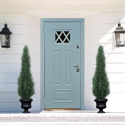 5FT Artificial Cedar Trees - Realistic Faux Evergreen Topiary Bushes Plants - Outdoor Potted Fake Cypress Shrubs for Front Porch Garden Home Decor - Set of 2