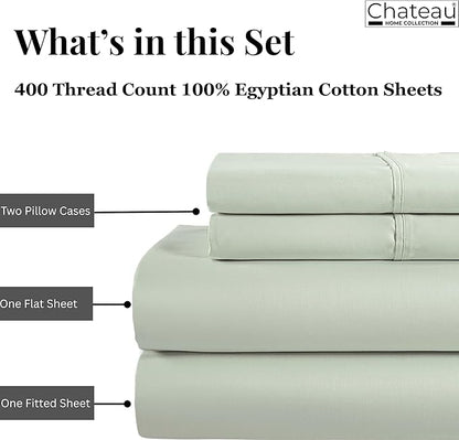 100% Cotton 400 Thread Count King Size Sheets Set, 15" Deep Pocket King Sheets & Pillowcases, 4 Piece Soft Breathable Naturally Cooling Luxury Bedding, Machine Washable- Mineral