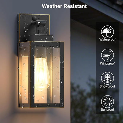 2-Pack Motion Sensor Outdoor Porch Lights, Vintage Black-Gold Dusk to Dawn Exterior Lighting Fixtures, Waterproof Wall Sconces with 3 Modes for House, Yard, Garage, Garden