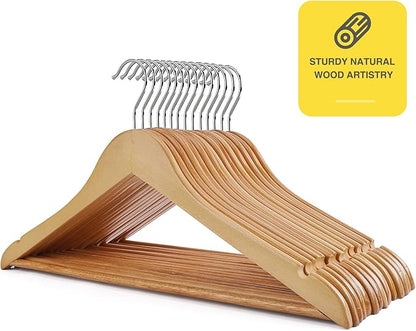 Wooden Hangers - 60 Pack - Clothes Hanger for Daily Used,Heavy Duty Wood Hangers with Precisely Cut Notches,Coat Hanger for Closet, Clothes Hangers for Shirt Suit Dress (Natural)