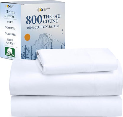 California Design Den Luxury Twin Sheets Set - Buttery Soft 800 Thread Count, 100% Cotton Sheets Sateen - Beats Fake Egyptian Claim, Deep Pockets, Durable Bedding Set (White)