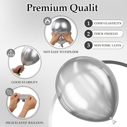 130PCS Metallic Silver Balloons, Latex Balloon Different Sizes 18/12/10/5 In, Helium Balloon with Ribbon, Party Balloon for Birthday Wedding Graduation Anniversary Baby Shower Decoration