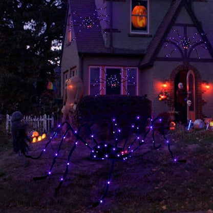 EAMBRITE Halloween Decorations Outdoor 5FT Bendable Scary Giant Spider with 83LT Purple Lights Black Fake Spider for Halloween Indoor Outdoor Yard Home Parties Creepy Décor