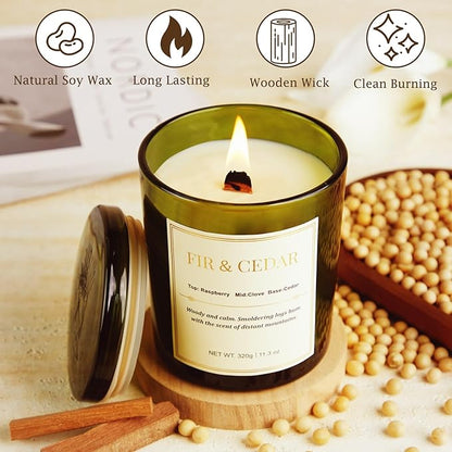 2 Pack Wood Wick Scented Candle Gift Set –Balsam Fir & Cedarwood Natural Soy Wax Candles with Individual Gift Boxes,Long Lasting 22.6 oz Aromatherapy Candles for Home Decor,Holiday Gifts