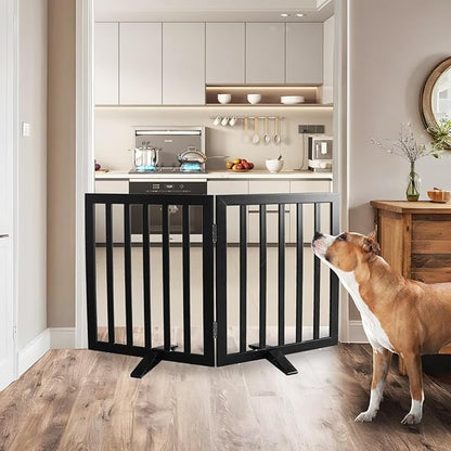 Dog Gate Indoor, Freestanding Dog Fence for The House, Doorways, Hallways,or Stairs,Pet Gate Foldable Wooden,Expandable 24" Height 2 Panels,Black