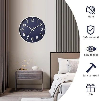 HZDHCLH Wall Clocks Battery Operated,Wall Clock Navy Blue,12 inch Wall Clock Silent Non Ticking Modern 3D Numbers for Kitchen Bedroom Living Room Office Classroom Decor