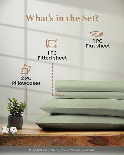 Good Sleep Bedding Twin XL Sheet - 1000 Thread Count, 100% Egyptian Cotton Sheets, 4Pc, Twin XL Sheet Set, Cooling Bed Sheets, Sateen Wave, Luxury Twin XL Sheets College Dorm Fits 16" - Sage