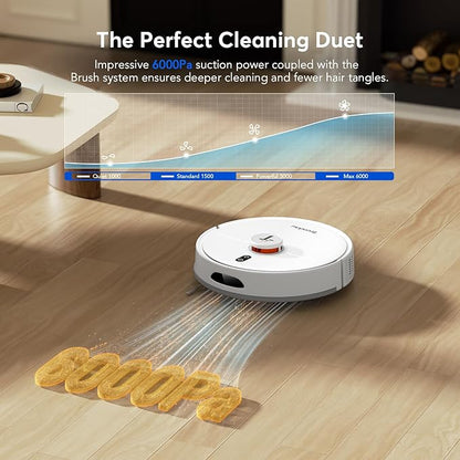 D20S Max+ Robot Vacuum and Mop, 6000Pa Suction for Pet Hair, with Self-Emptying Dock and Pet Grooming Parts, 10 Weeks Hands-Free Cleaning, PreciSense LiDAR Navigation, App & Voice Control