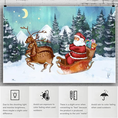 YongFoto Merry Christmas Backdrop 12x8ft Snow Mountain Pine Forest Santa Clause Elk Photography Background Happy New Year Xmas Eve Party Banner Room Decorations Photoshoot Wallpaper Photo Booth