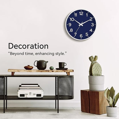 Wall Clock, Silent Wall Clocks Battery Operated 8 Inch-Modern Non Ticking Analog Clock Decorative for Kitchen Office Bathroom Bedroom(Navy Blue)